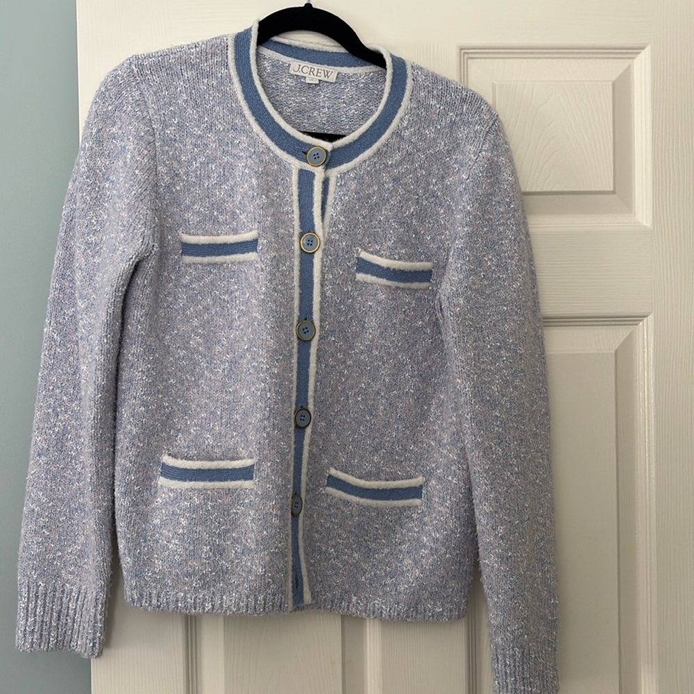 Beautiful periwinkle and cream tweed Jcrew cardigan
